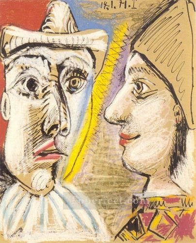 Pierrot and harlequin in profile 1971 Pablo Picasso Oil Paintings